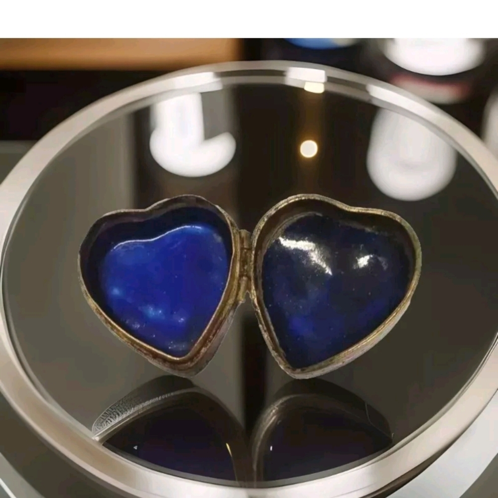 Vintage Asian Cloisonné Heart Shape Covered Trinket Box Cobalt Blue Inside